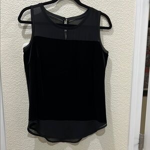 INC Black Velvet Sleeveless Top w/ Sheer Black Fabric at the Top & the Hemline.
